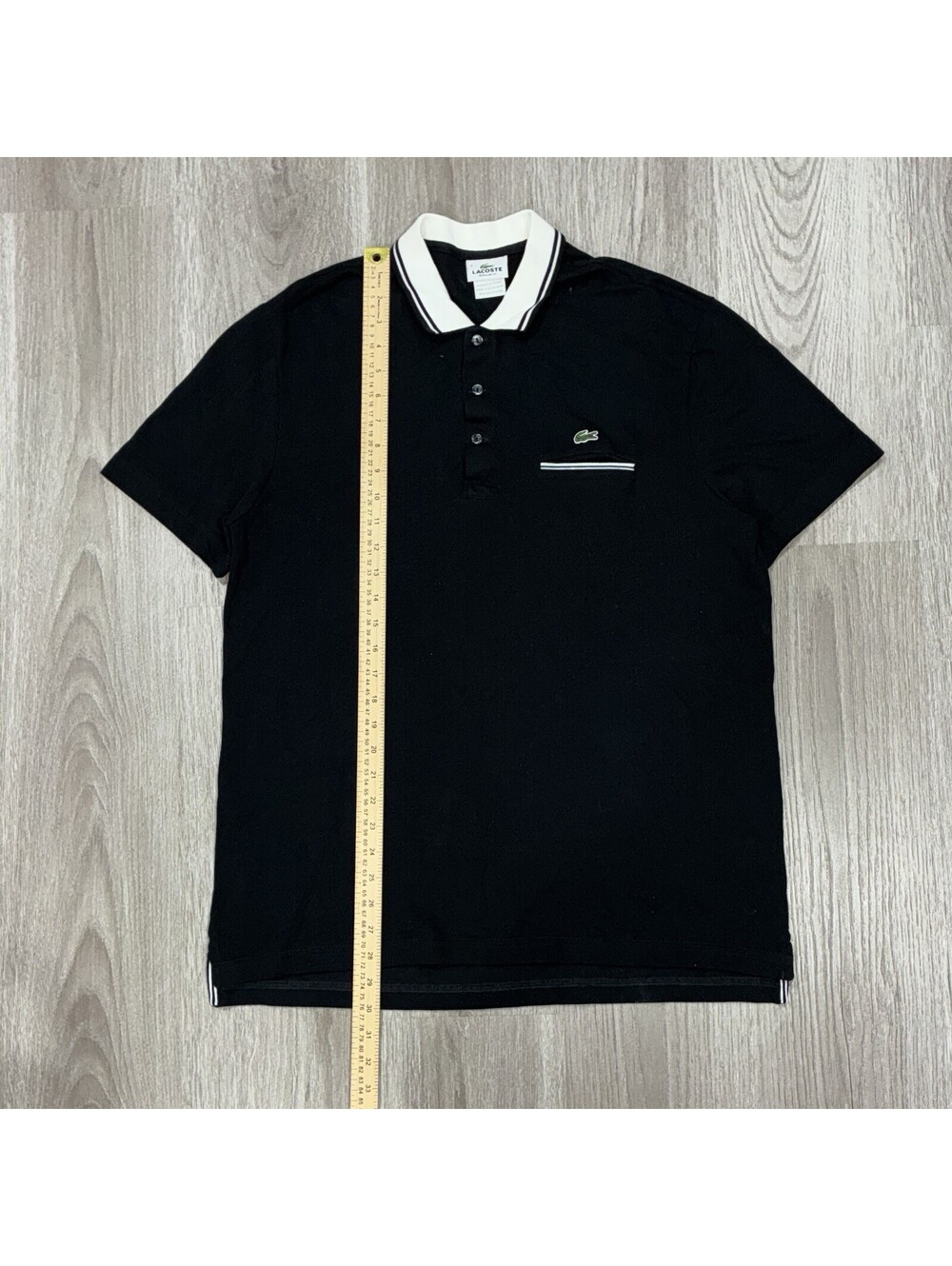 Lacoste Mens Short Sleeve Polo Shirt Size 6 Large Black Tipped Collar Pocket